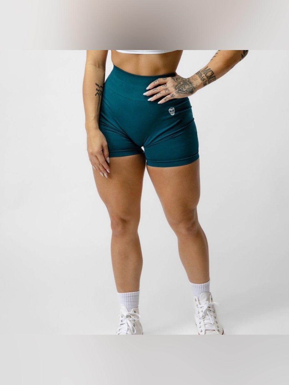 Gymreapers High-Waist Teal Seamless Bike Shorts. Size XL